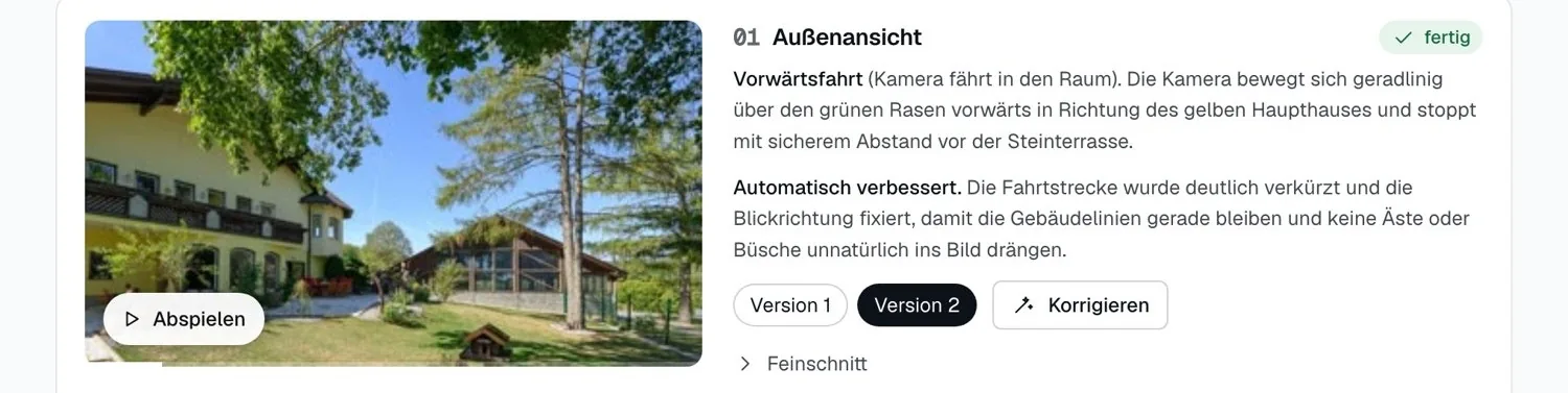 Die Clip-Ansicht mit Prüfung und Korrektur